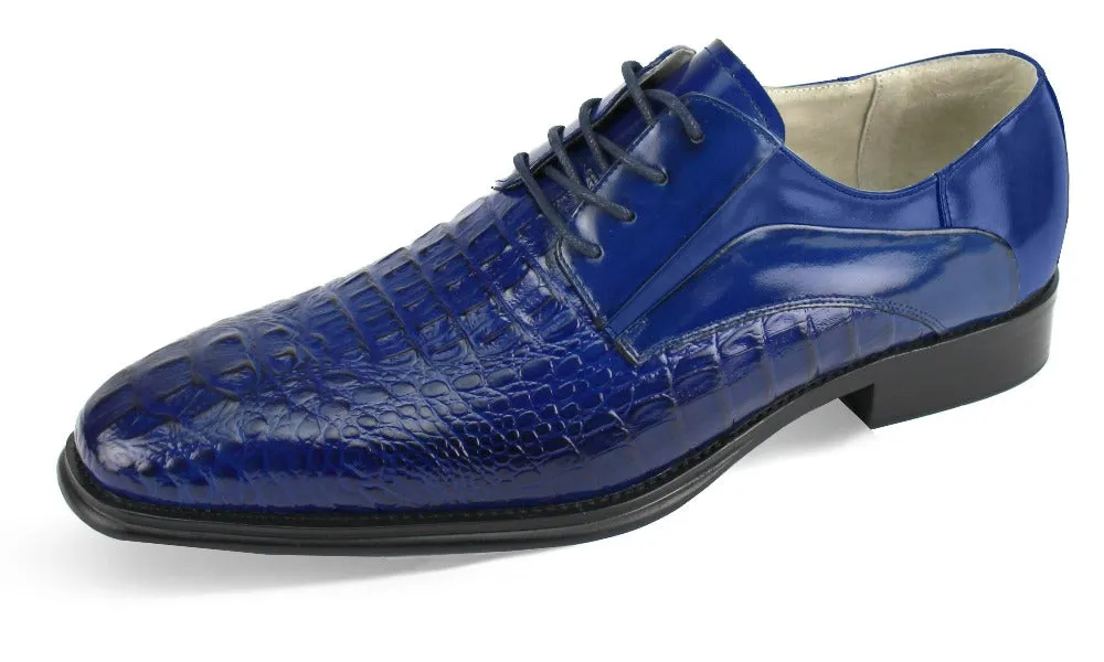 Blue oxford men's lace-up shoes genuine leather