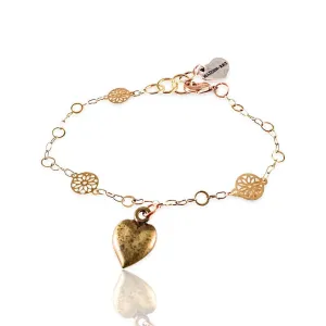 Bronze Heart Charm Bracelet and 18kt Gold Plated Flower Chain.