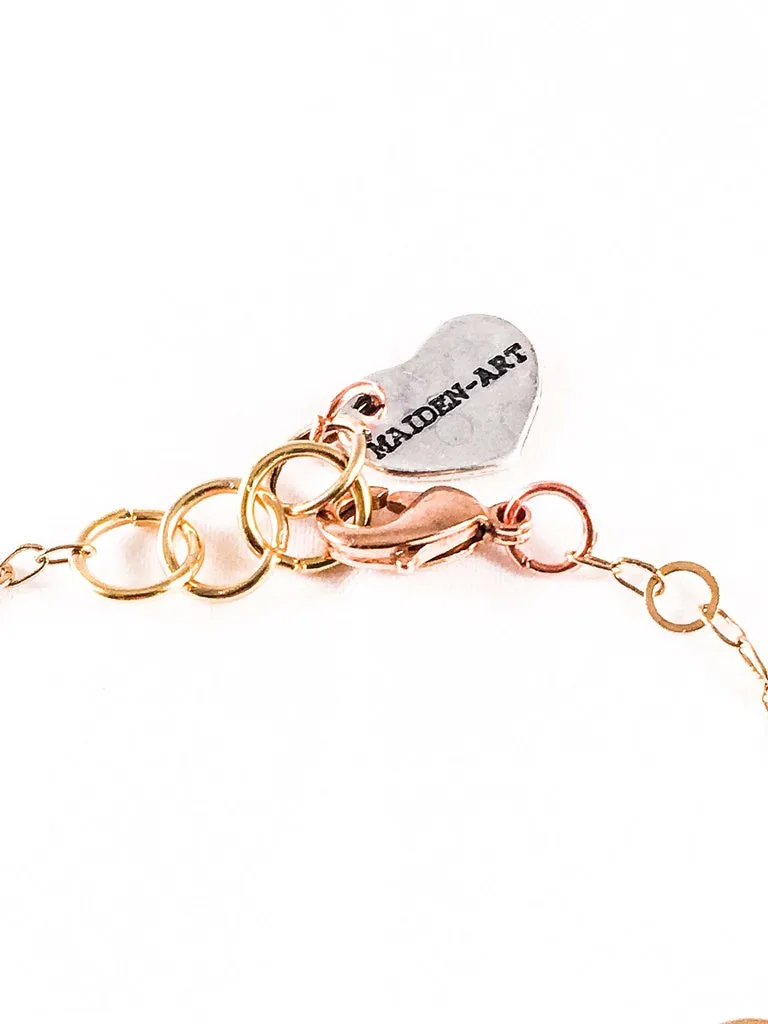 Bronze Heart Charm Bracelet and 18kt Gold Plated Flower Chain.