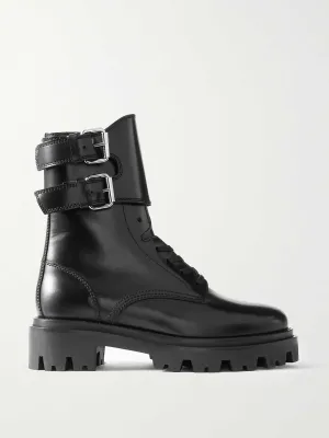 Buckled leather ankle boots