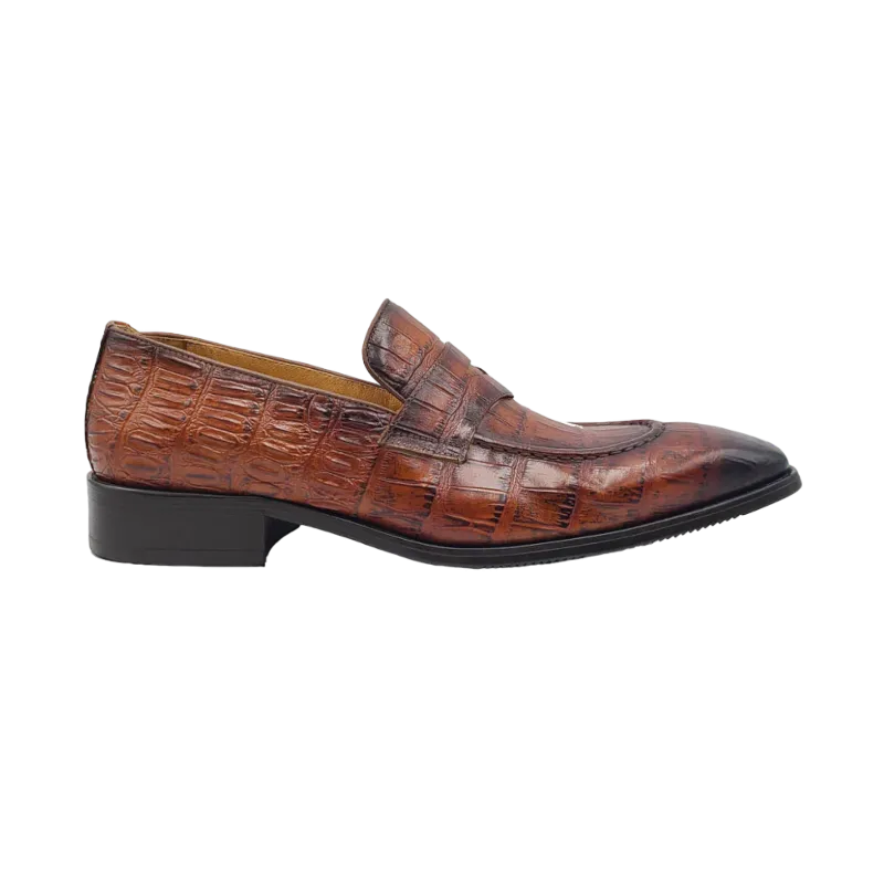 Carrucci Cognac Embossed Leather Men's Dress Shoes