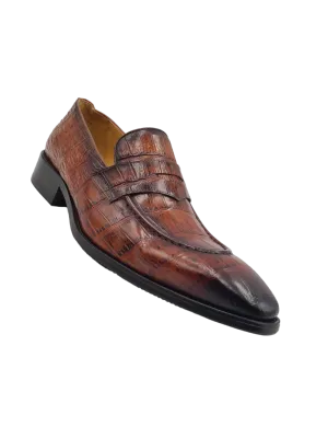 Carrucci Cognac Embossed Leather Men's Dress Shoes
