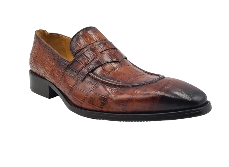 Carrucci Cognac Embossed Leather Men's Dress Shoes