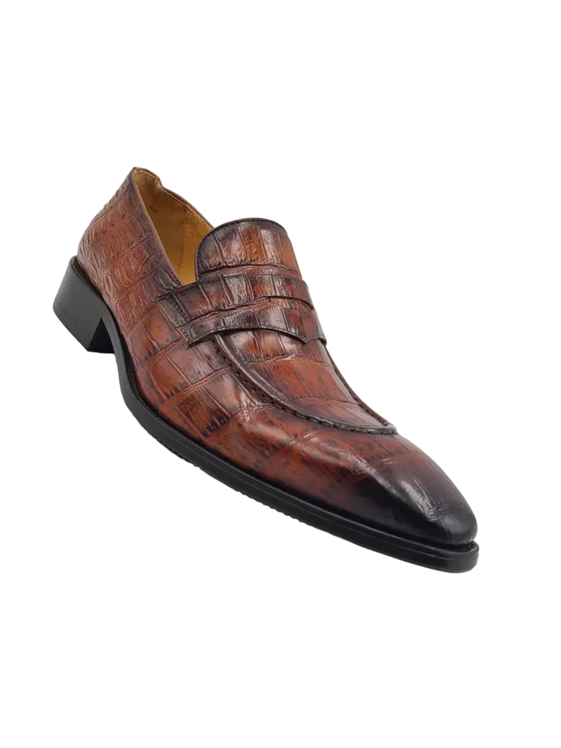 Carrucci Cognac Embossed Leather Men's Dress Shoes