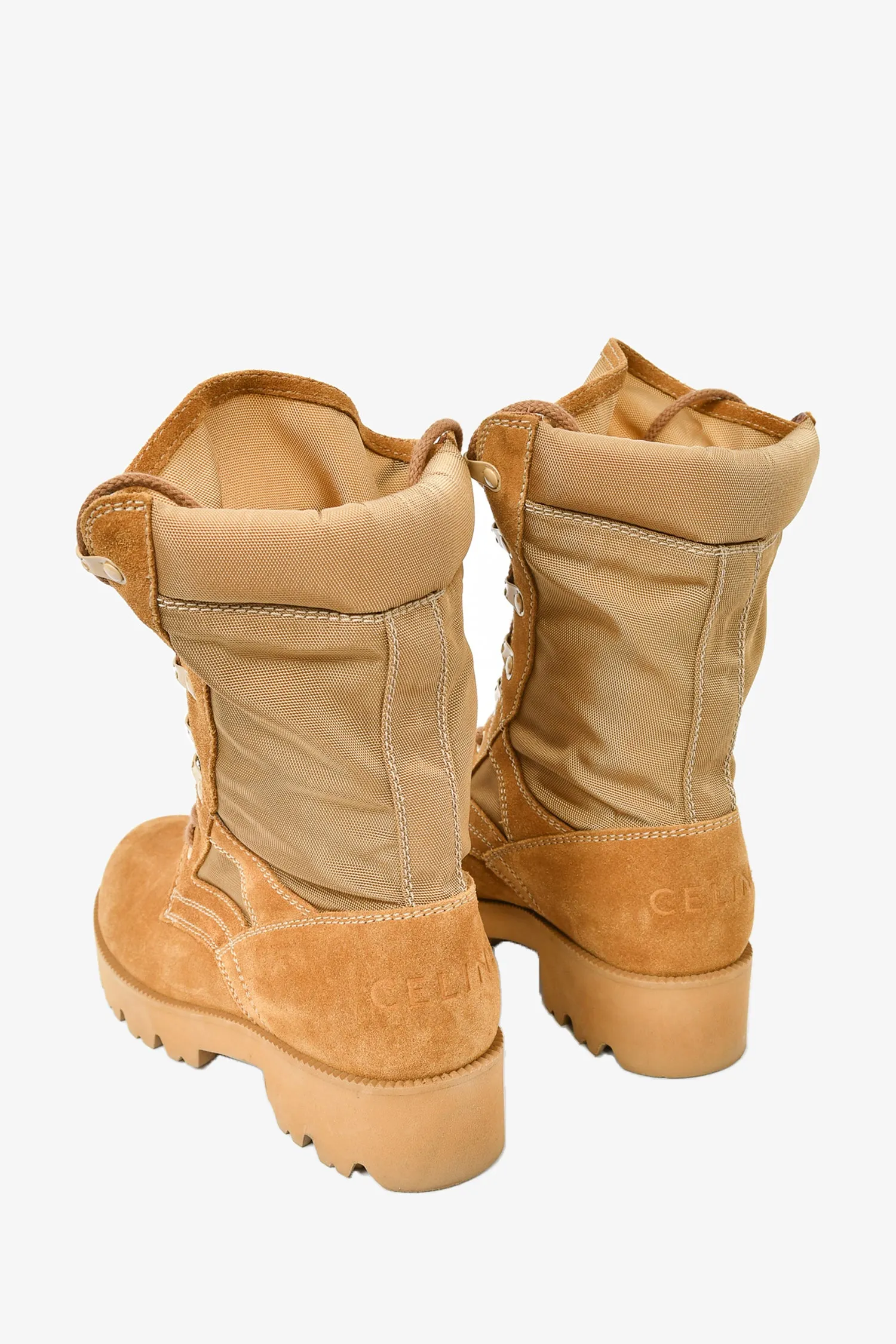 Celine Brown Suede/Mesh Combat Boots Size 37
