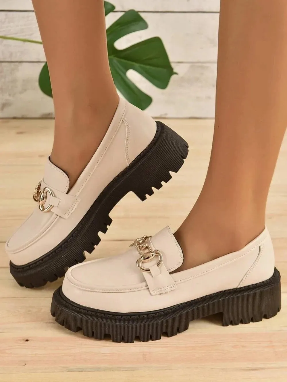 Chain Decor Flatform Loafers