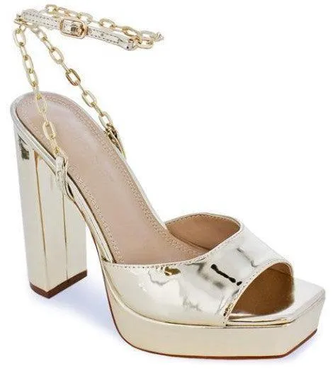 Chunky High Heel Dress Shoes with chain detail