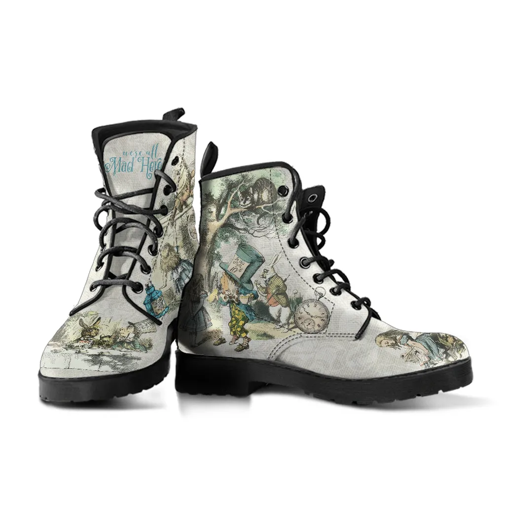 Combat Boots - Alice in Wonderland Gifts #101 Vintage Series | Birthday Gifts, Gift Idea, Women's Boots, Handmade Lace Up Boots, Custom Shoes
