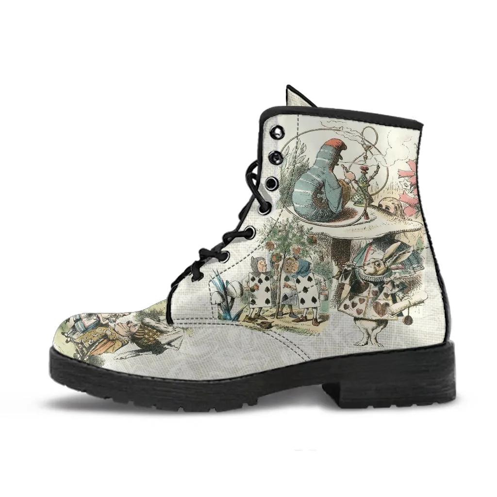 Combat Boots - Alice in Wonderland Gifts #101 Vintage Series | Birthday Gifts, Gift Idea, Women's Boots, Handmade Lace Up Boots, Custom Shoes
