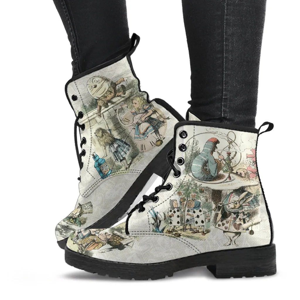 Combat Boots - Alice in Wonderland Gifts #101 Vintage Series | Birthday Gifts, Gift Idea, Women's Boots, Handmade Lace Up Boots, Custom Shoes