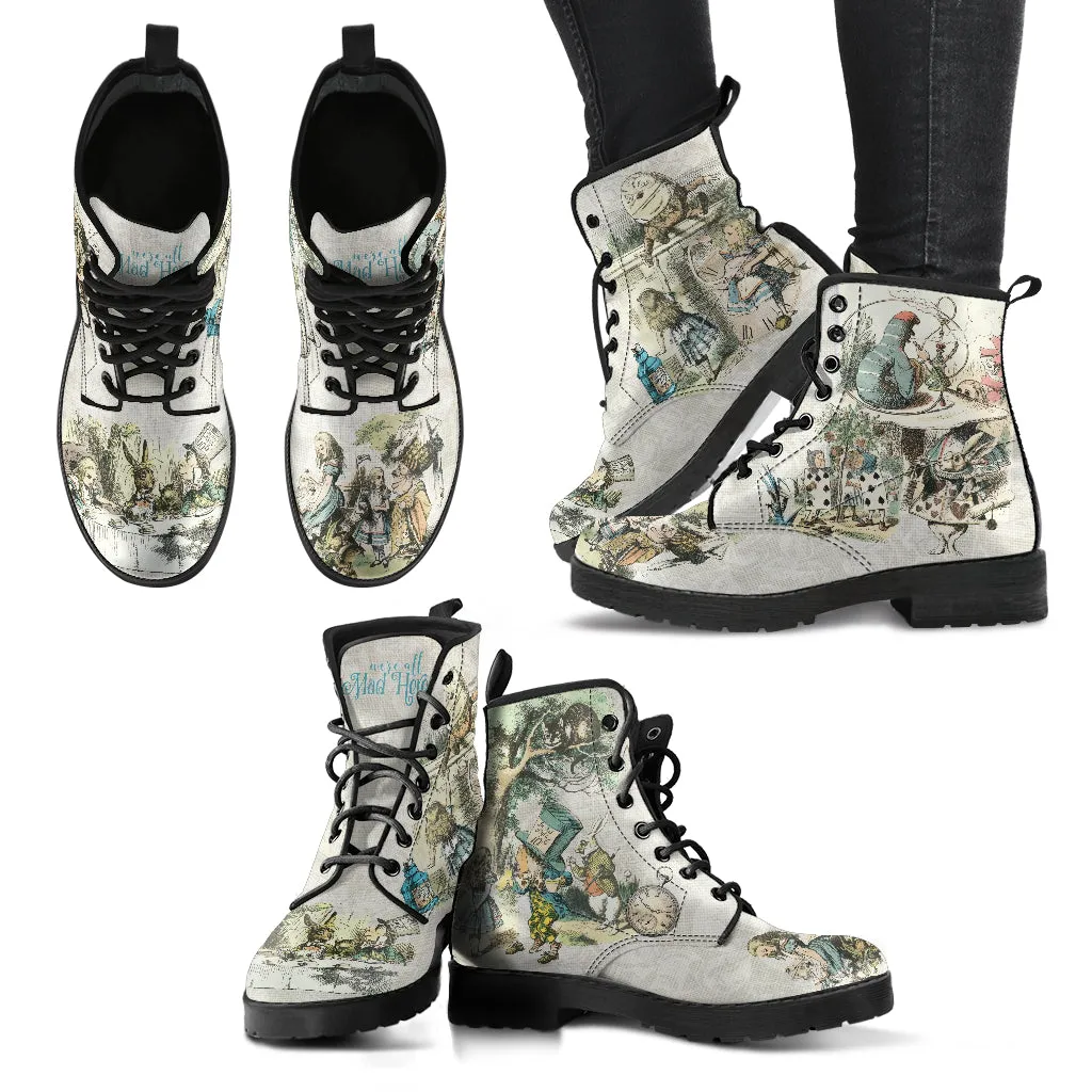 Combat Boots - Alice in Wonderland Gifts #101 Vintage Series | Birthday Gifts, Gift Idea, Women's Boots, Handmade Lace Up Boots, Custom Shoes