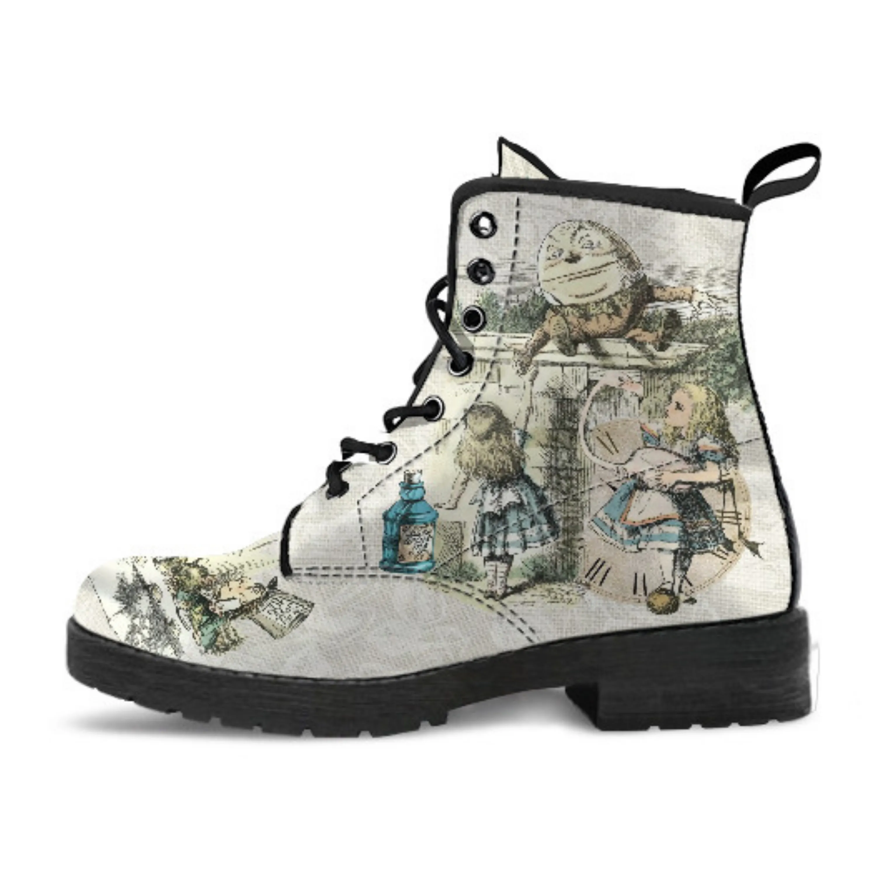 Combat Boots - Alice in Wonderland Gifts #101 Vintage Series | Birthday Gifts, Gift Idea, Women's Boots, Handmade Lace Up Boots, Custom Shoes