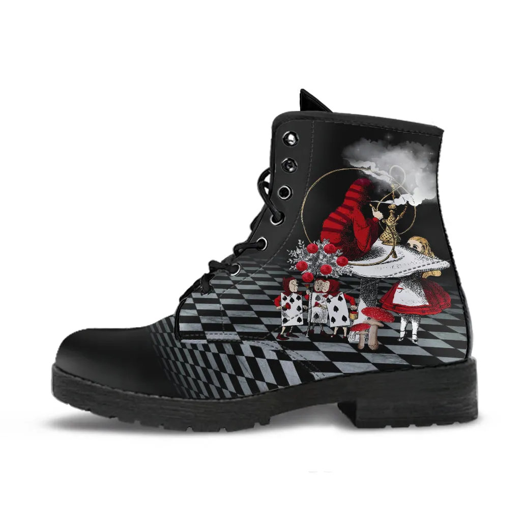 Combat Boots - Alice in Wonderland Gifts #110 Red Series, Birthday Gifts, Gift Idea, Women's Boots, Custom Shoes Boho, Aesthetic Shoes