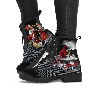Combat Boots - Alice in Wonderland Gifts #110 Red Series, Birthday Gifts, Gift Idea, Women's Boots, Custom Shoes Boho, Aesthetic Shoes