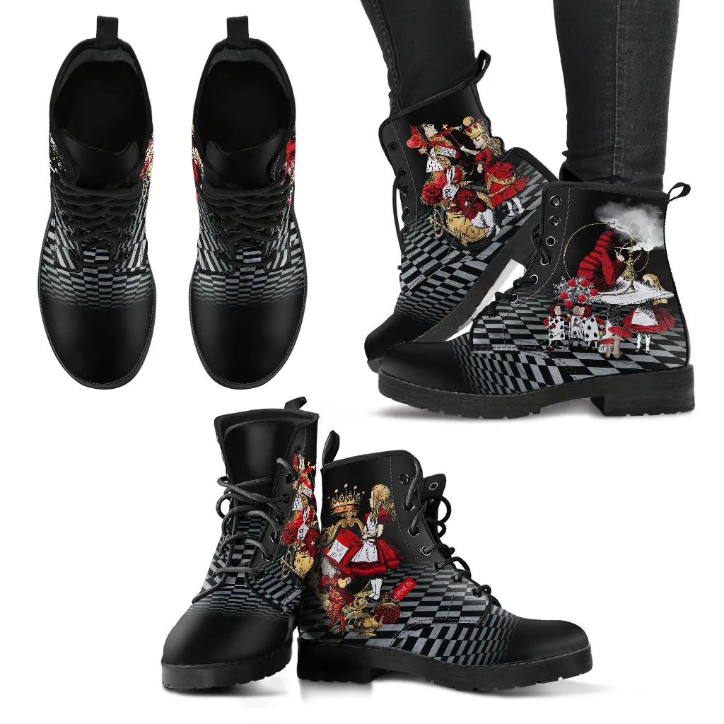 Combat Boots - Alice in Wonderland Gifts #110 Red Series, Birthday Gifts, Gift Idea, Women's Boots, Custom Shoes Boho, Aesthetic Shoes