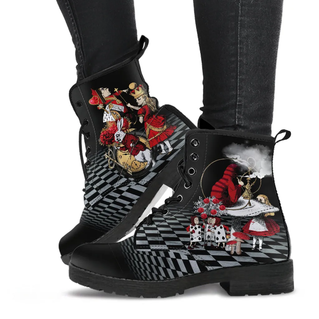 Combat Boots - Alice in Wonderland Gifts #110 Red Series, Birthday Gifts, Gift Idea, Women's Boots, Custom Shoes Boho, Aesthetic Shoes