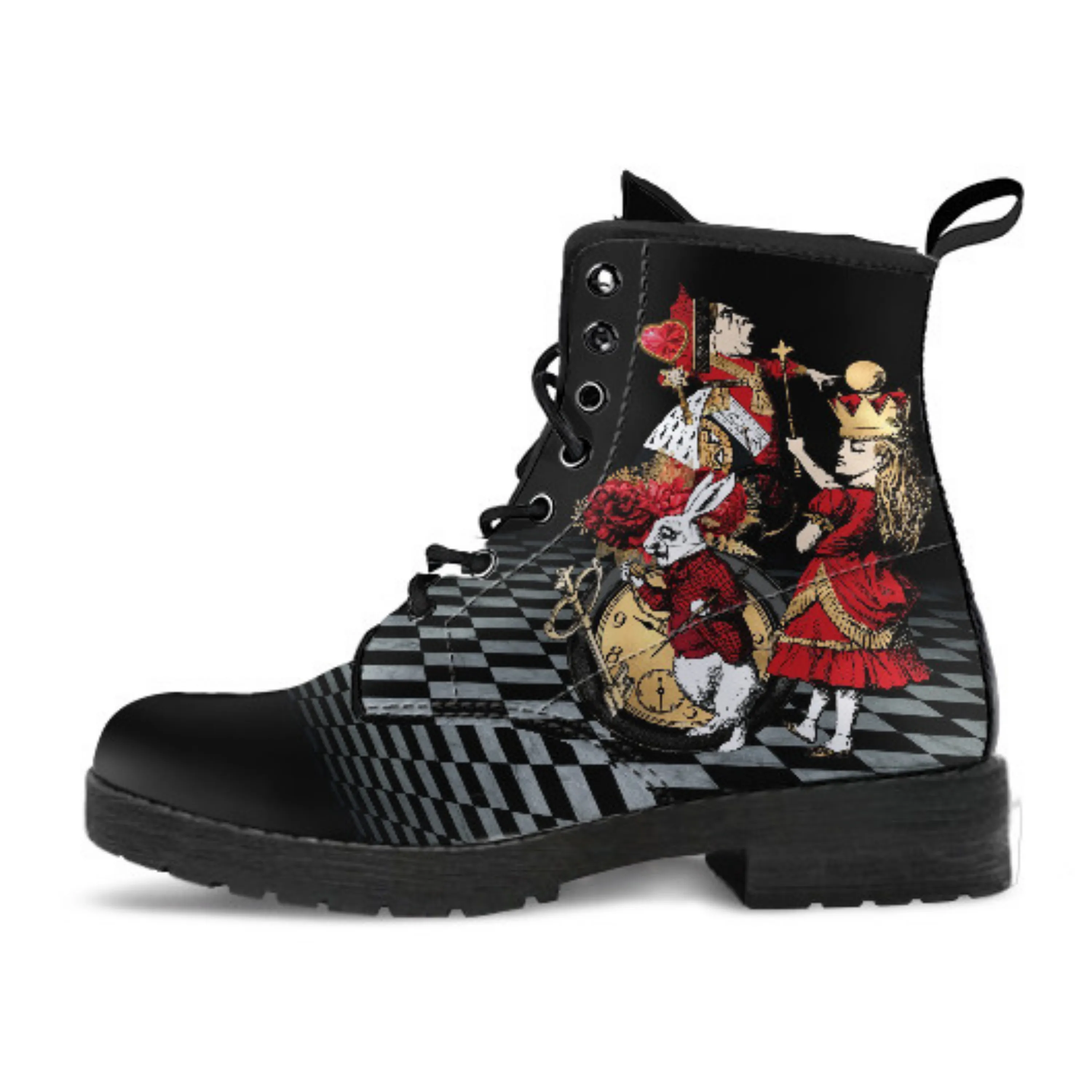 Combat Boots - Alice in Wonderland Gifts #110 Red Series, Birthday Gifts, Gift Idea, Women's Boots, Custom Shoes Boho, Aesthetic Shoes