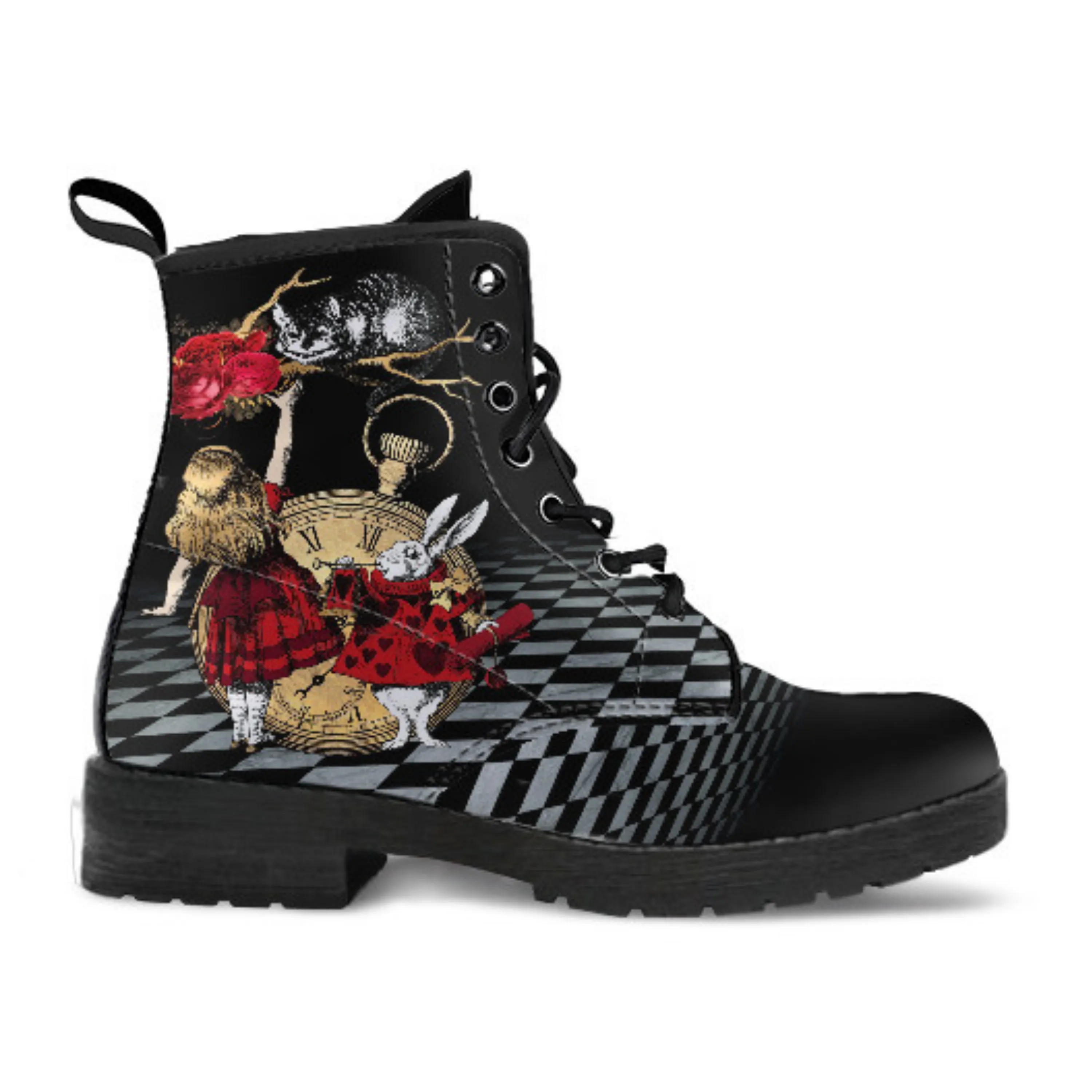 Combat Boots - Alice in Wonderland Gifts #110 Red Series, Birthday Gifts, Gift Idea, Women's Boots, Custom Shoes Boho, Aesthetic Shoes