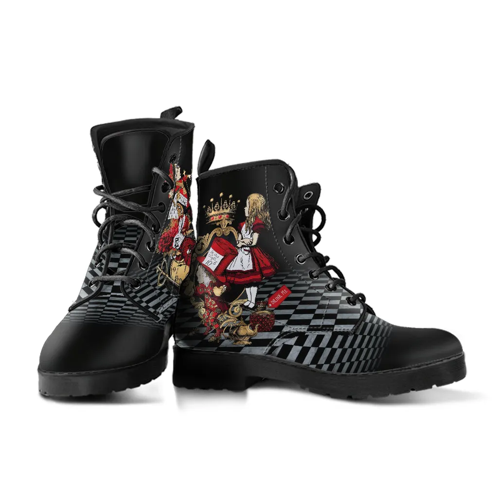 Combat Boots - Alice in Wonderland Gifts #110 Red Series, Birthday Gifts, Gift Idea, Women's Boots, Custom Shoes Boho, Aesthetic Shoes