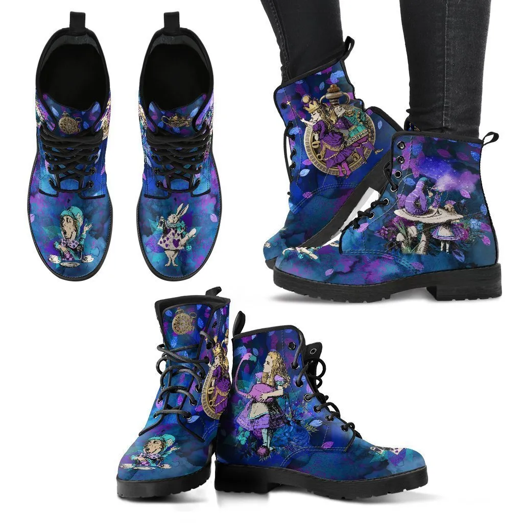 Combat Boots - Alice in Wonderland Gifts #22 Purple Series | Purple Boots for Women, Vegan Leather Lace Up Boots, Handmade Boots, Women's Boots