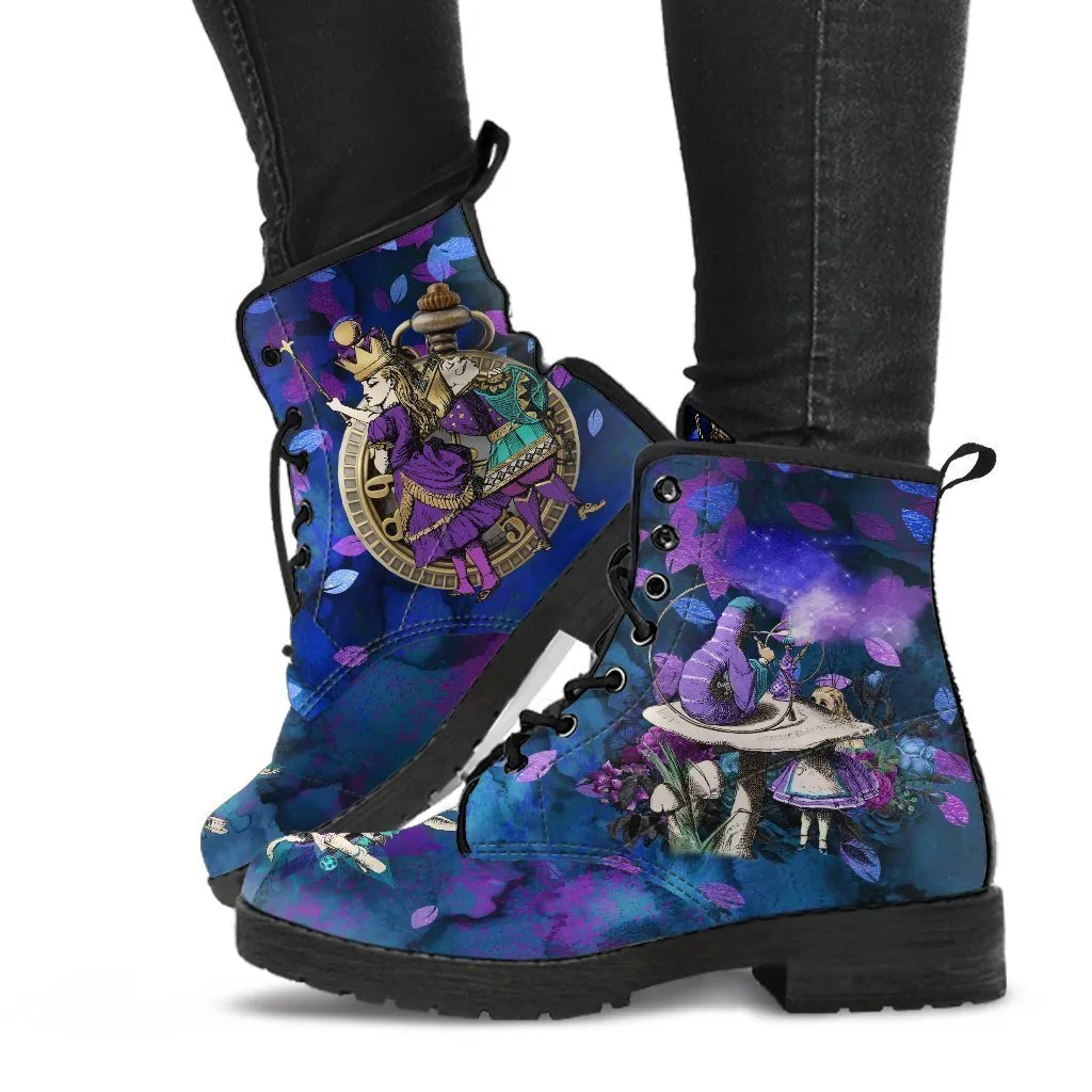 Combat Boots - Alice in Wonderland Gifts #22 Purple Series | Purple Boots for Women, Vegan Leather Lace Up Boots, Handmade Boots, Women's Boots