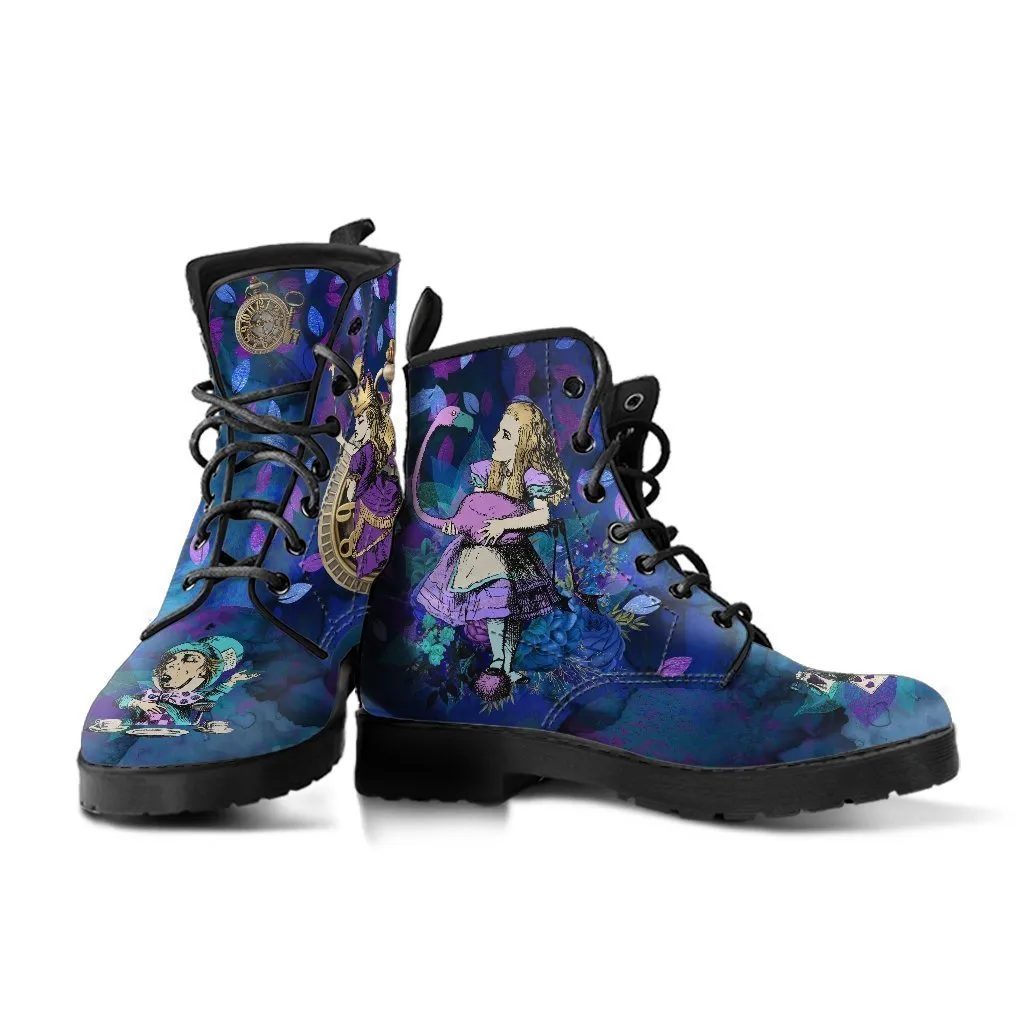 Combat Boots - Alice in Wonderland Gifts #22 Purple Series | Purple Boots for Women, Vegan Leather Lace Up Boots, Handmade Boots, Women's Boots