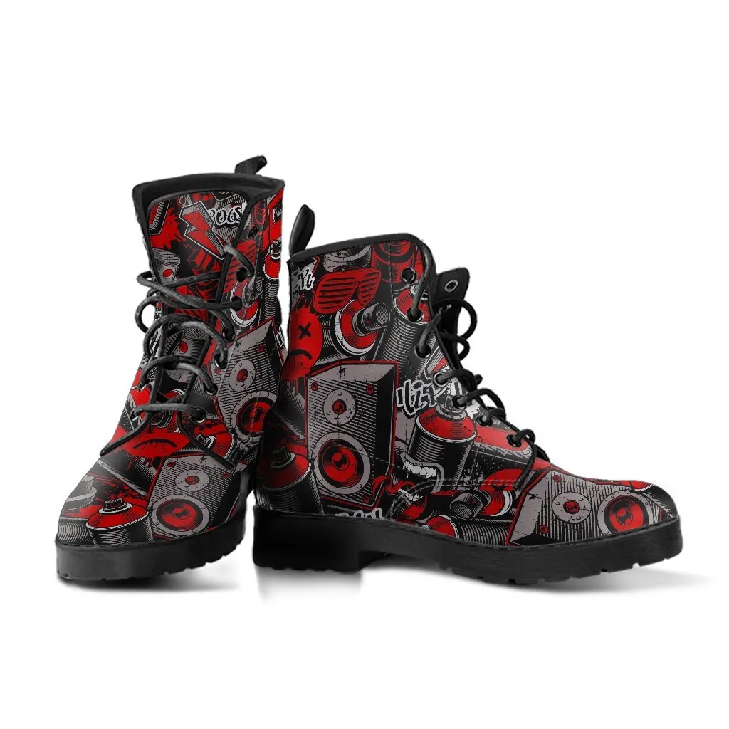 Combat Boots - Graffiti Fashion #21 | Vegan Leather Lace Up Boots Women, Women's Boots, Unique Men's Boots, Custom Shoes, 90s Boots, 2000s Boots