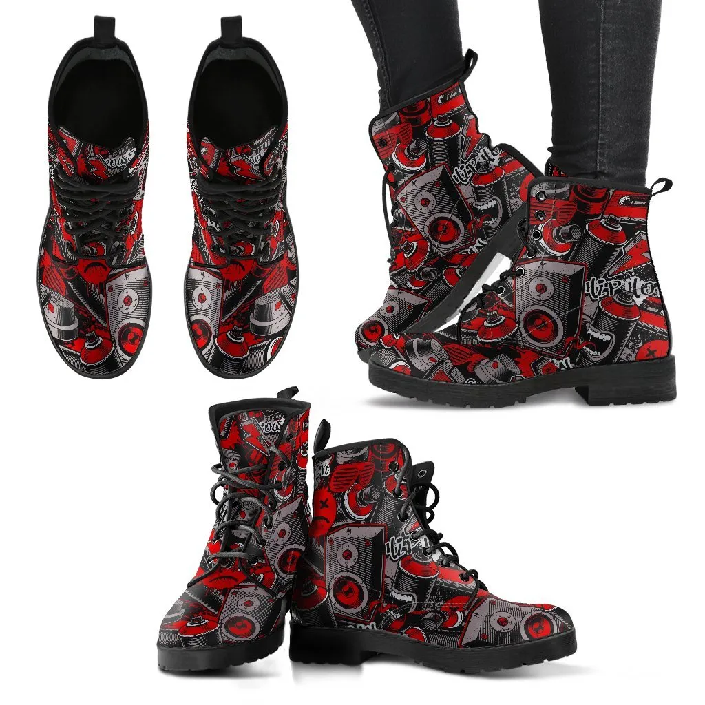 Combat Boots - Graffiti Fashion #21 | Vegan Leather Lace Up Boots Women, Women's Boots, Unique Men's Boots, Custom Shoes, 90s Boots, 2000s Boots