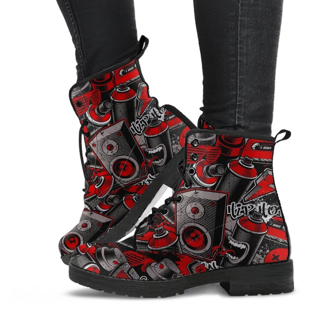 Combat Boots - Graffiti Fashion #21 | Vegan Leather Lace Up Boots Women, Women's Boots, Unique Men's Boots, Custom Shoes, 90s Boots, 2000s Boots