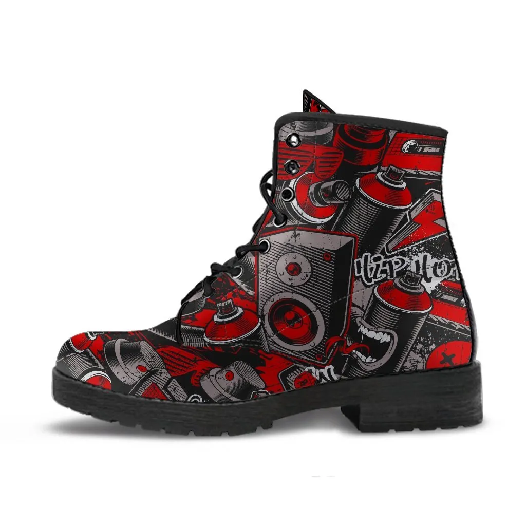 Combat Boots - Graffiti Fashion #21 | Vegan Leather Lace Up Boots Women, Women's Boots, Unique Men's Boots, Custom Shoes, 90s Boots, 2000s Boots