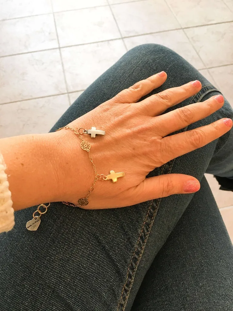 Cross Bracelet in Gold Plated Brass. Lucky Charm Bracelet, Charm Bracelet, Perfect Gift for Her.