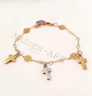 Cross Bracelet in Gold Plated Brass. Lucky Charm Bracelet, Charm Bracelet, Perfect Gift for Her.