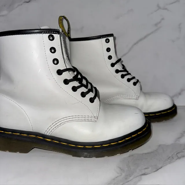 Dr. Martens White Combat Boots, Size 8