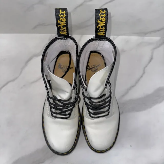Dr. Martens White Combat Boots, Size 8