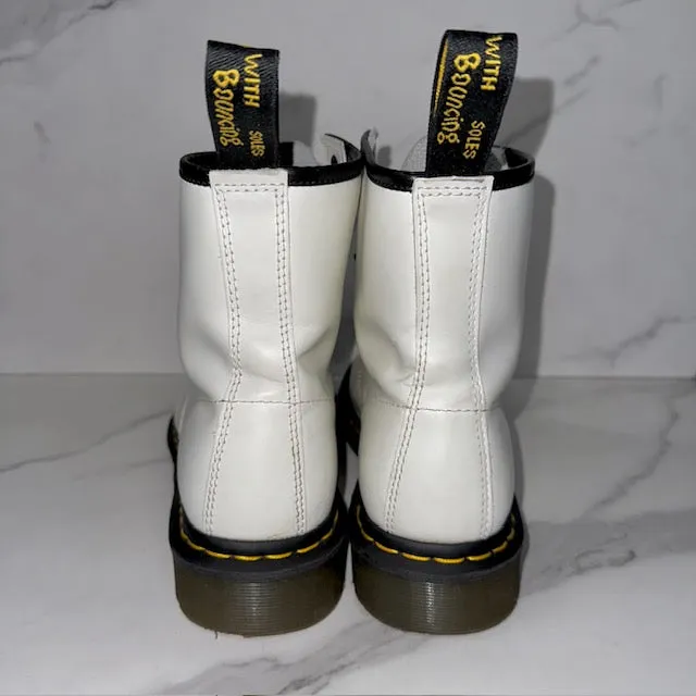 Dr. Martens White Combat Boots, Size 8