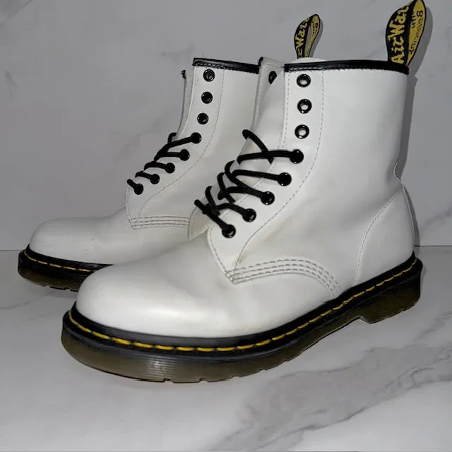 Dr. Martens White Combat Boots, Size 8