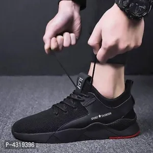 Elegant Black Mesh Solid Sneakers For Men