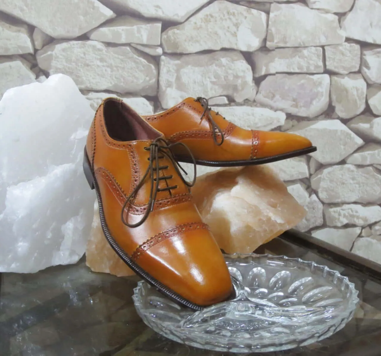 Elegant Design Handmade Men's Leather Tan Color Oxford Dress Lace Up Shoes