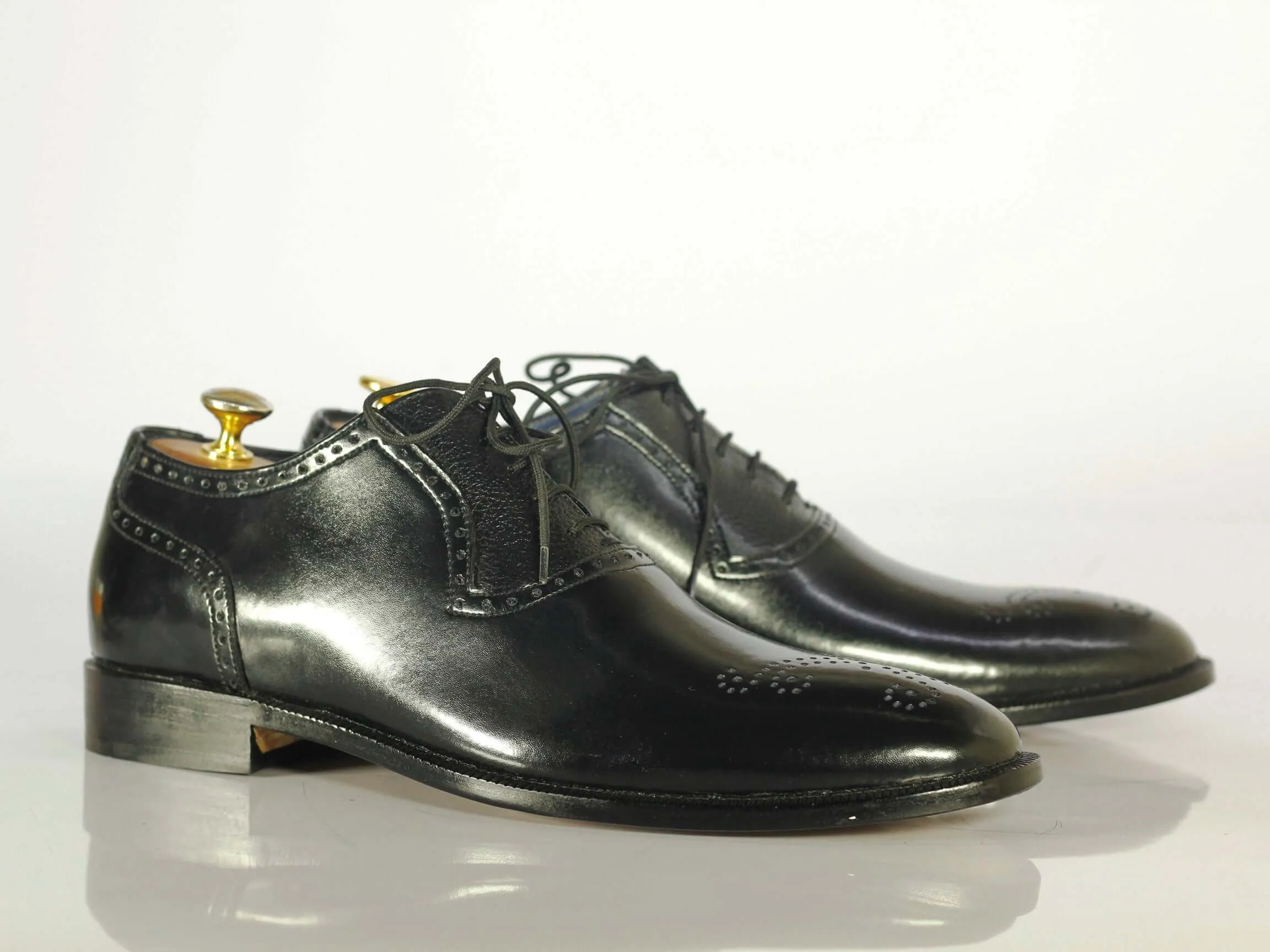 Elegant Handmade Men's Black Wing Tip Brogue Leather Shoes, Men Formal Designer Shoes