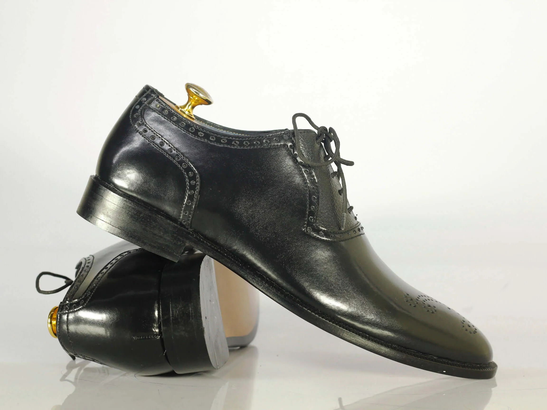 Elegant Handmade Men's Black Wing Tip Brogue Leather Shoes, Men Formal Designer Shoes