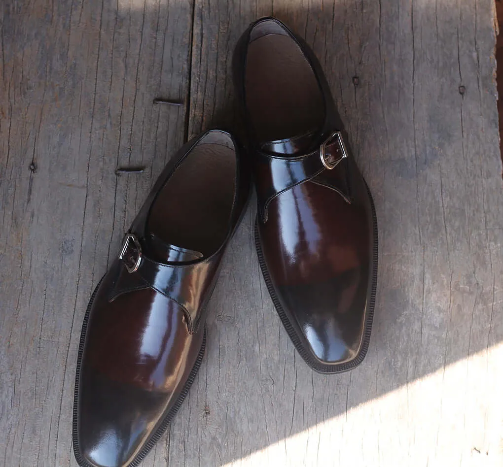 Elegant Handmade Men's Dark Brown Color Leather Monk Strap Shoes, Men Designer Dress Formal Luxury Shoes