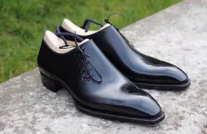 Elegant Handmade Men's Oxford Leather Black Lace Up Shoes, Trendy Fashion Shoes