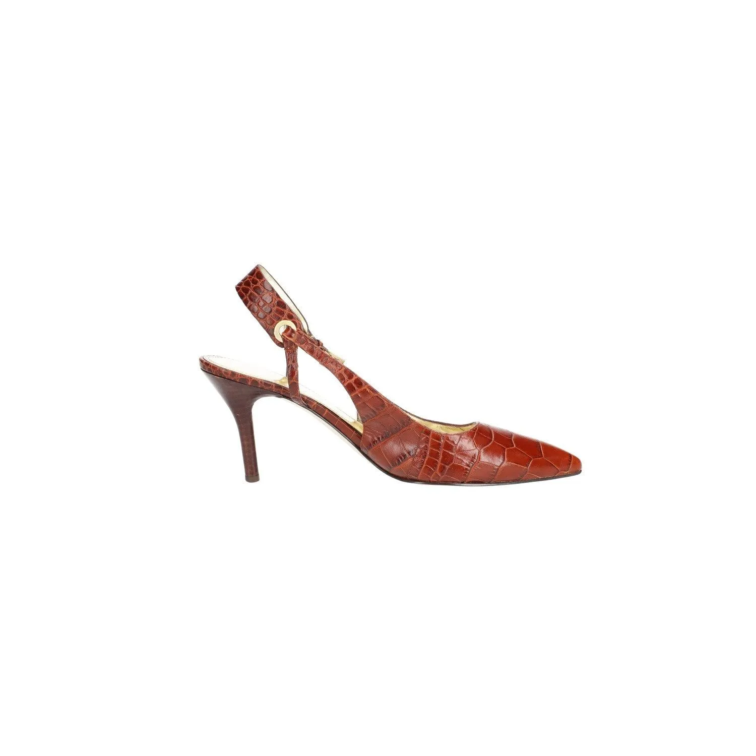 Enzo Angiolini Elyze High-Heel Shoes Croc Embossed Leather Brown Colour For Women