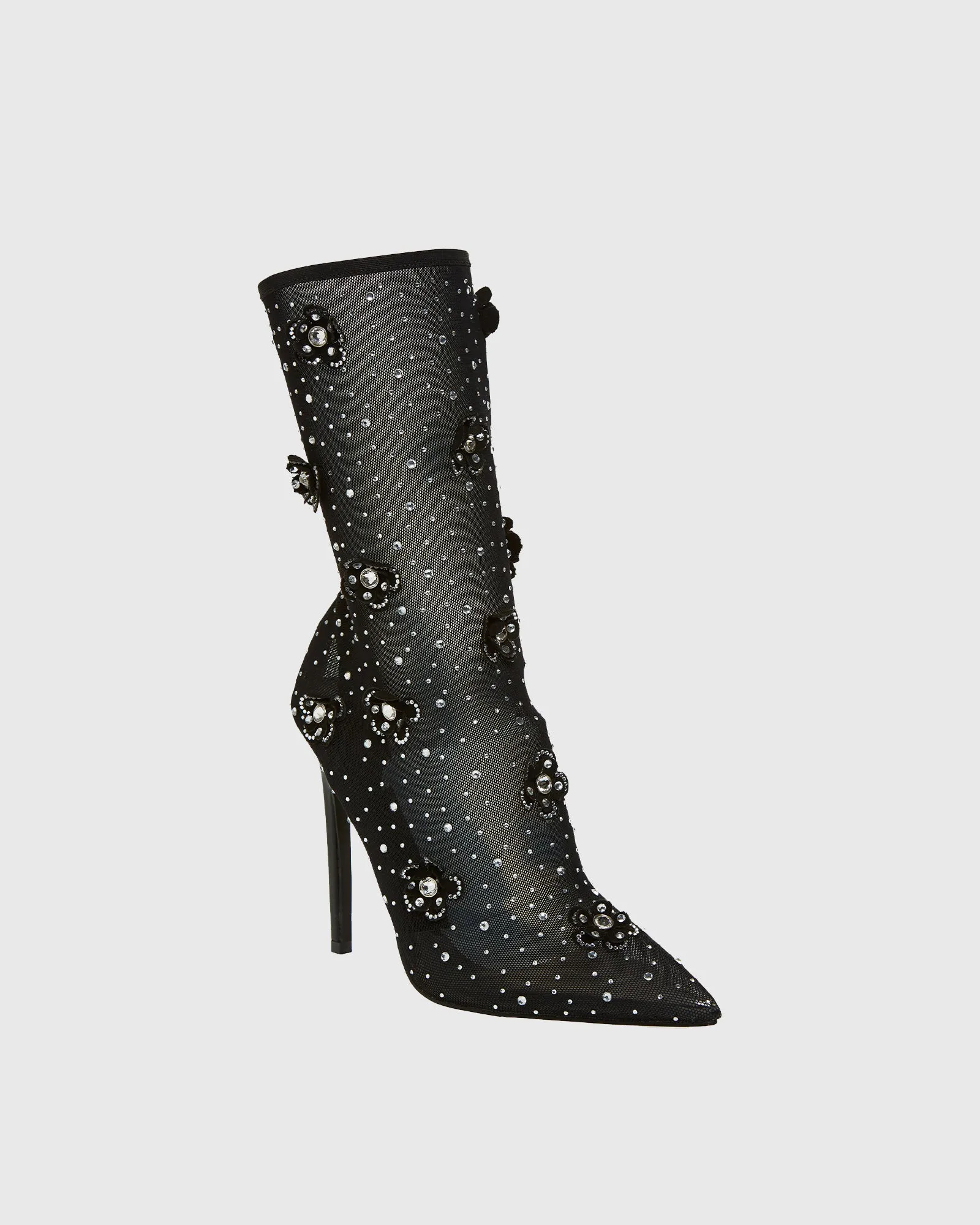 Eufemia Rhinestone Flower Mesh Mid Calf Boots