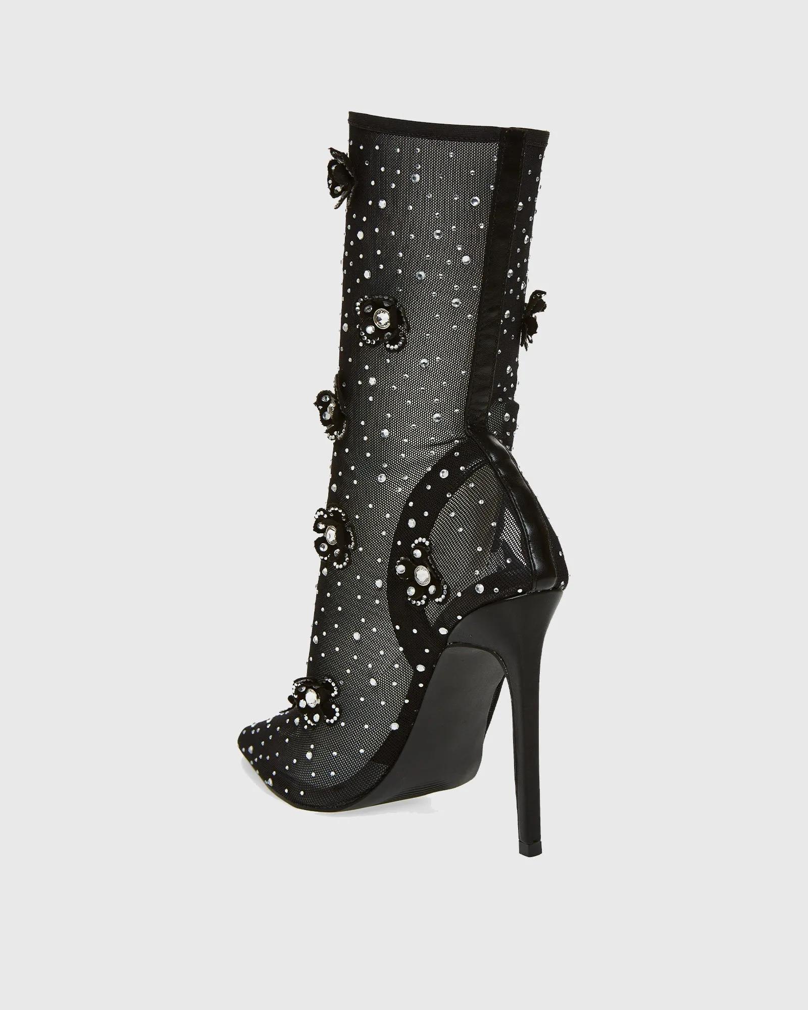 Eufemia Rhinestone Flower Mesh Mid Calf Boots