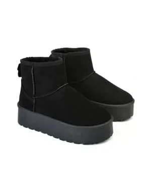 Evalyn Classic Mini Flat Platform Sole Faux Fur Lined Ankle Boots in Black