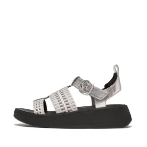 F-MODE Metallic-Leather/Webbing Flatform Fisherman Sandal