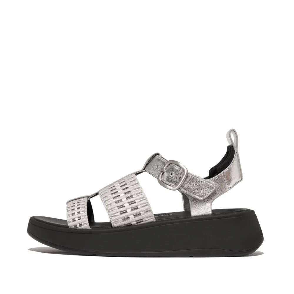 F-MODE Metallic-Leather/Webbing Flatform Fisherman Sandal