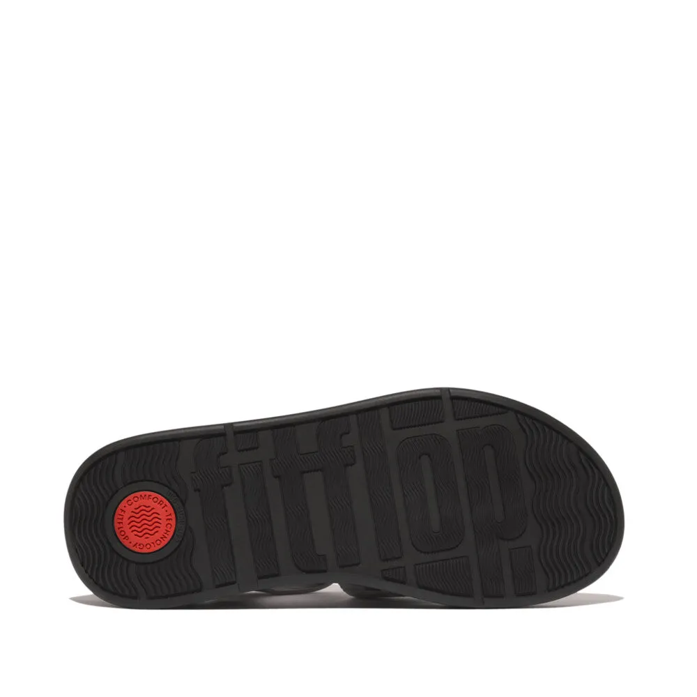 F-MODE Metallic-Leather/Webbing Flatform Fisherman Sandal