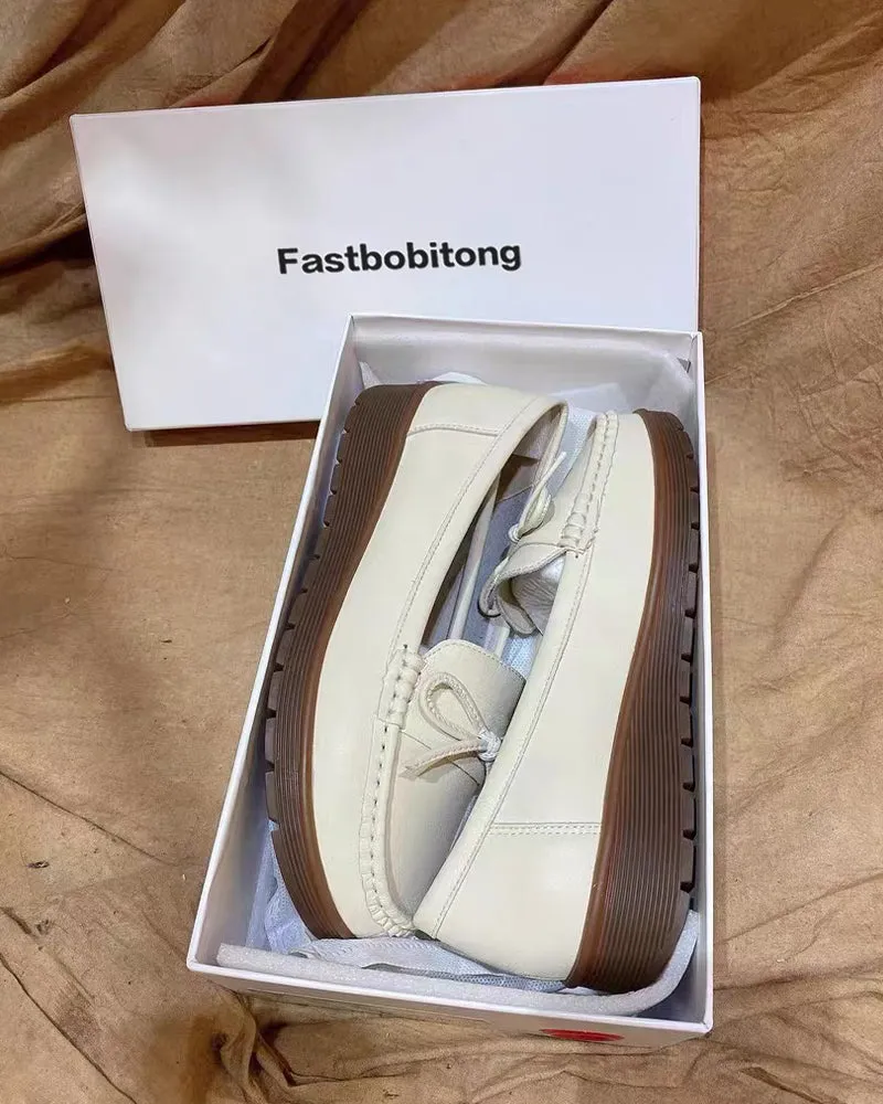 Fastbobitong Women's Faux Leather Ballet Flats Casual Round Toe Bow